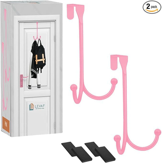 2-Pack Over The Door Hooks - with 2 Hang Heads & Snug Fit Pads Heavy Duty Hook for Hanging Coats, Towels, Caps & Robes - Elegant Matt Finish - No Drill Hanger Organizer - White