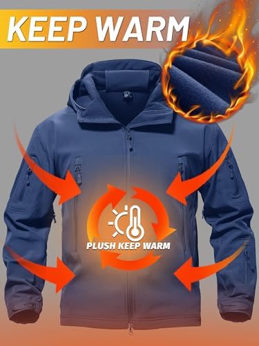 TACVASEN Men's Fleece Softshell Jacket Waterproof Winter Tactical Hooded