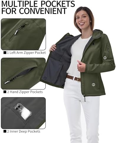 Outdoor Ventures Women's Softshell Jacket Fleece Lined Waterproof Rain Coat