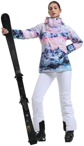 Womens Ski Jacket Pants Set Waterproof Snowboard Snow Pants Hooded