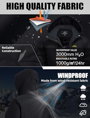 MAGCOMSEN Women's Winter Coats Waterproof Ski Snow Warm Fleece Lined Jacket