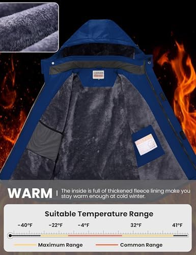 WULFUL Men's Waterproof Ski Jacket Warm Winter Coats Windproof Winter Jackets for Men Fleece Lined Windbreaker with Hood