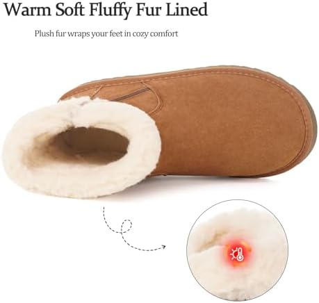 Hsyooes Snow Boots for Women Suede Leather Winter Boots Warm
