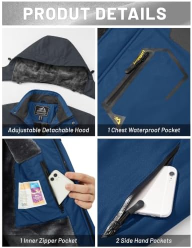 MAGCOMSEN Men's Winter Coats Water Resistant Ski Snow Jacket Warm Fleece Jacket Parka Raincoats With Hood Multi-Pockets