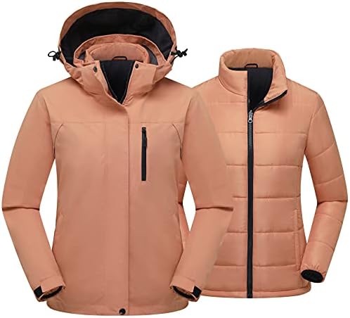 Women's 3 in 1 Ski Jacket Mountain Waterproof Windproof Winter Snow Coat Hike Snowboarding Jackets Hooded Warm Raincoat
