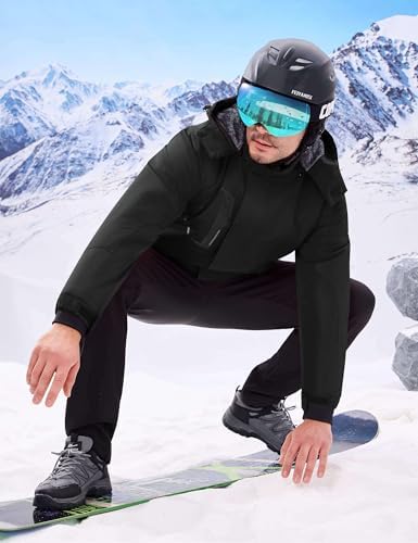 WULFUL Men's Waterproof Ski Jacket Warm Winter Coats Windproof Winter Jackets for Men Fleece Lined Windbreaker with Hood