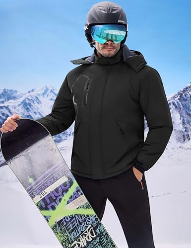 WULFUL Men's Waterproof Ski Jacket Warm Winter Coats Windproof Winter Jackets for Men Fleece Lined Windbreaker with Hood