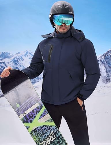 WULFUL Men's Waterproof Ski Jacket Warm Winter Coats Windproof Winter Jackets for Men Fleece Lined Windbreaker with Hood