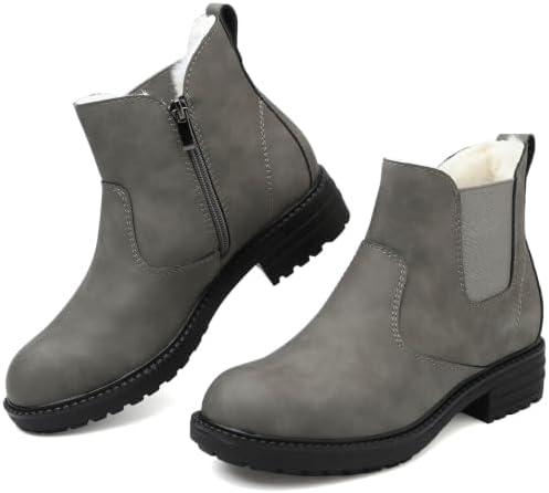 Womens Chelsea Boots Fur Lined Winter Ankle Boots Side Zip Round Toe