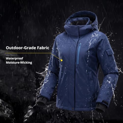 CAMEL CROWN Women's Ski Jacket Waterproof Warm Coat Winter Fleece Snow Coat Hooded Snowboarding Jacket
