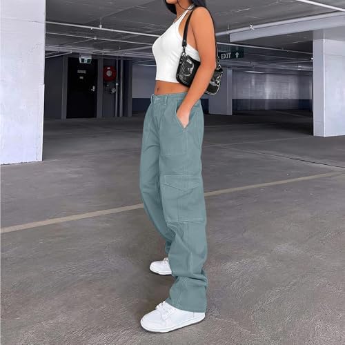 Lepunuo Cargo Pants for Women High Waisted Casual Pants Baggy Stretchy Wide Leg Y2K Streetwear with 6 Pockets