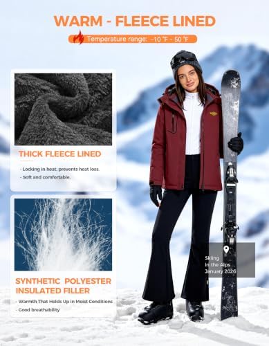 wantdo Women Hardshell Waterproof Windproof Insulated Ski Trekking Jacket