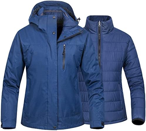 Women's 3 In 1 Waterproof Ski Jacket Windproof Snowboarding Jacket Warm Winter Snow Coat Raincoat