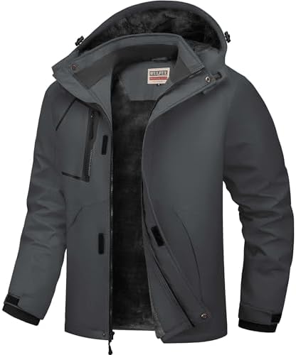 WULFUL Men's Waterproof Ski Jacket Warm Winter Coats Windproof Winter Jackets for Men Fleece Lined Windbreaker with Hood
