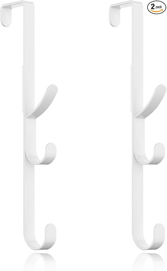 Over the Door Hooks hanger,over the door towel hook Organizer hanging for coat clothes backpack hat purse Metal Towel Rack Back of Shower for Bathroom,Dorm,Bedroom,Kitchen,Office Closet (White-2Packs)