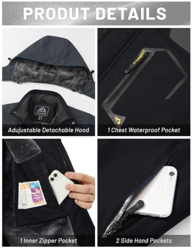 MAGCOMSEN Men's Winter Coats Water Resistant Ski Snow Jacket Warm Fleece Jacket Parka Raincoats With Hood Multi-Pockets