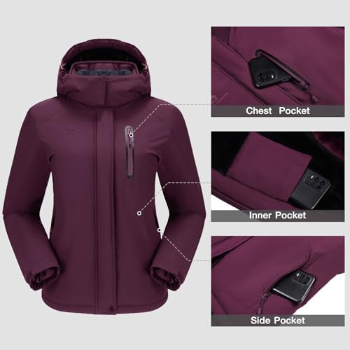 CAMEL CROWN Women's Winter Coats Hooded Ski Jacket Warm Fleece Waterproof Snowboard Jacket Windproof Windbreaker