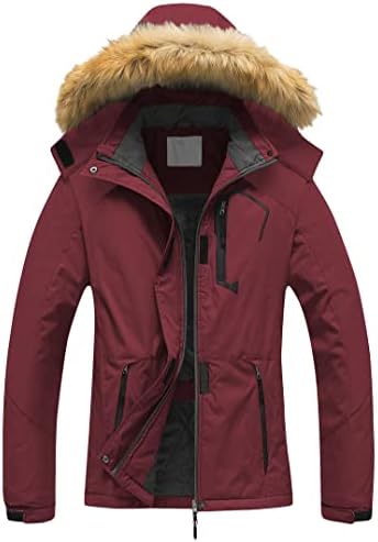 Pursky Women's Waterproof Ski Jacket Winter Snow Coats Fur Hooded Raincoat Parka