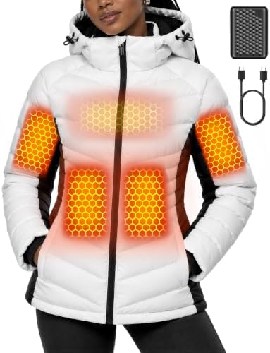 Wulcea Graphene Heated Jacket for Women Waterproof Puffer Hooded Slimming 12V 18400mAh Large Capacity Battery Fast Charge