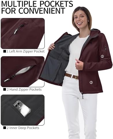 Outdoor Ventures Women's Softshell Jacket Fleece Lined Waterproof Rain Coat