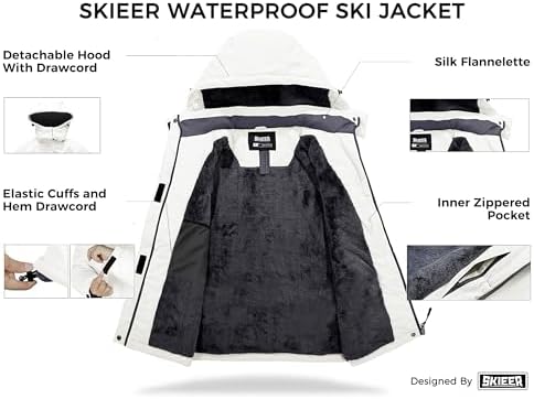 Women's Ski Jacket Waterproof Windproof Warm Hooded Winter Coat Snow