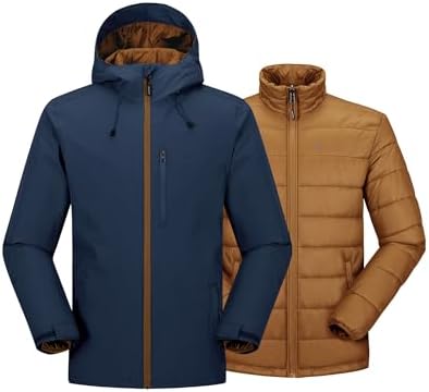 33,000ft Men's Hooded Waterproof 3 in 1 Snow Ski Jacket Winter Puffer Coat