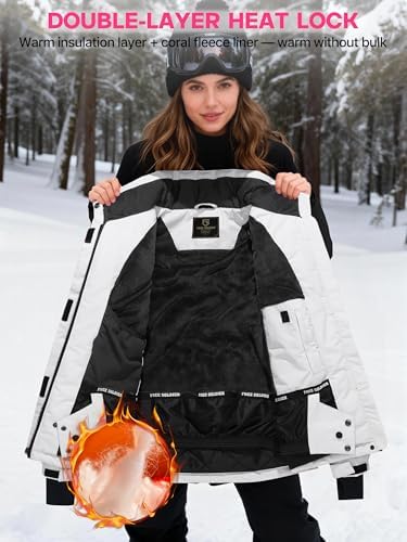 FREE SOLDIER Women's Waterproof Ski Snow Jacket Fleece Lined Warm Winter Rain Jacket with Hood Fully Taped Seams