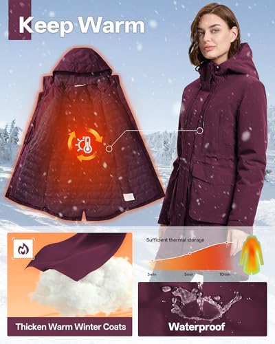33,000ft Women's Waterproof Winter Coat Long Insulated Jacket with hood
