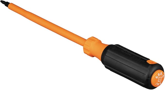 Klein Tools 6886INS Insulated Screwdriver, Made in USA, 1000V #1 Square Tip Screwdriver with 6-Inch Shank, Tip-Ident, Cushion-Grip Handle