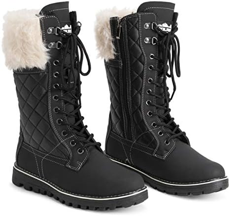POLAR Womens Faux Fur Warm Thermal Waterproof Outdoor Walking Snow Winter Rubber Sole Calf Boots