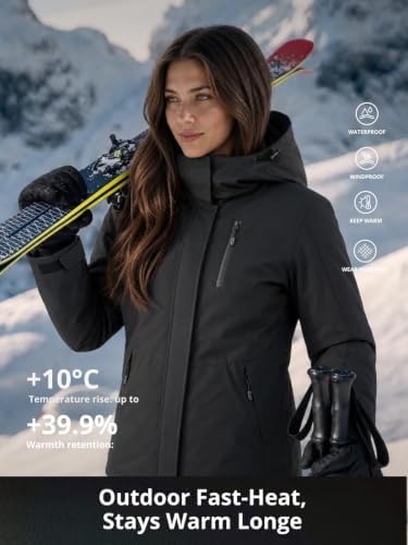 CAMELSPORTS Women's Waterproof Snow Ski Jakcet Fleece Warm Winter Coat Hooded Windproof Insulated Snowboarding Jacket