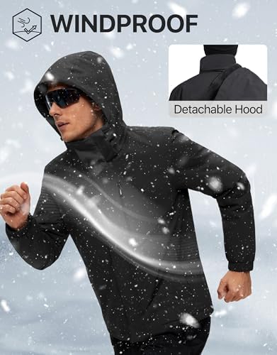 FREE SOLDIER Men's Warm Winter Fleece Lined Ski Snow Jacket with Hood