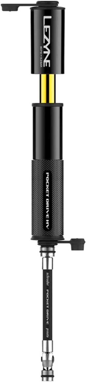 LEZYNE Pocket Drive HV Compact Bike Hand Pump, Pump-Only & Loaded Kit Options | 90 PSI High Volume Portable Bicycle Pump for Plus-Size Tires, CNC Aluminum, ABS Flex Hose, Presta & Schrader Compatible