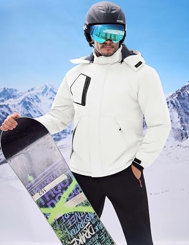 WULFUL Men's Waterproof Ski Jacket Warm Winter Coats Windproof Winter Jackets for Men Fleece Lined Windbreaker with Hood