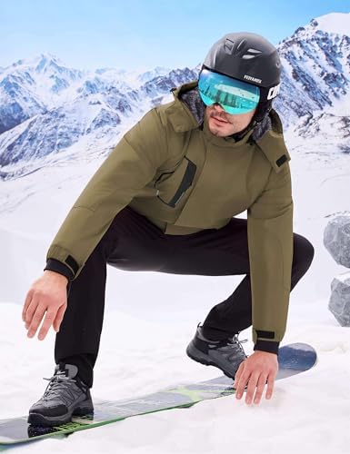 WULFUL Men's Waterproof Ski Jacket Warm Winter Coats Windproof Winter Jackets for Men Fleece Lined Windbreaker with Hood