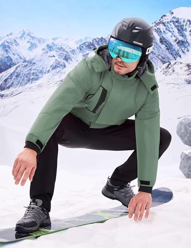 WULFUL Men's Waterproof Ski Jacket Warm Winter Coats Windproof Winter Jackets for Men Fleece Lined Windbreaker with Hood