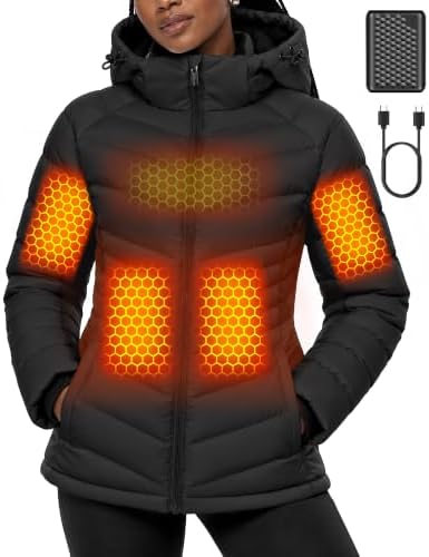 Wulcea Graphene Heated Jacket for Women Waterproof Puffer Hooded Slimming 12V 18400mAh Large Capacity Battery Fast Charge