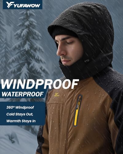 Yufawow Men Winter Jacket Skiing Jacket Insulated Fleece Lined Waterproof Windbreaker for Snowboard Hiking Camping ATV Outdoor Work