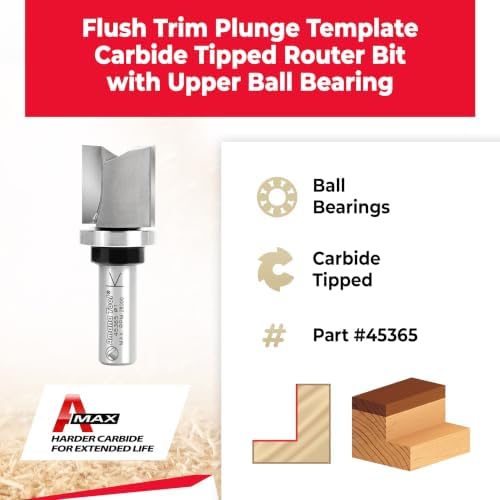 Amana Tool 45365 Carbide Tipped Flush Trim Plunge Template Router Bit 1 Dia x 1 Inch x 1/2 Shank with Upper Ball Bearing