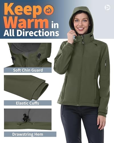 Outdoor Ventures Women's Softshell Jacket Fleece Lined Waterproof Rain Coat
