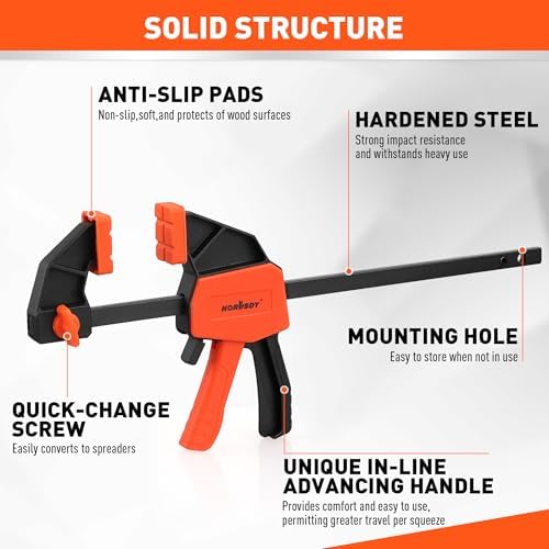 HORUSDY 8-Pack Bar Clamp Set, Spring Clamp for Woodworking - 4 Pieces 6" Bar Clamps, 4 Pieces 4" Spring Clamps, 75 LBS Load Limit