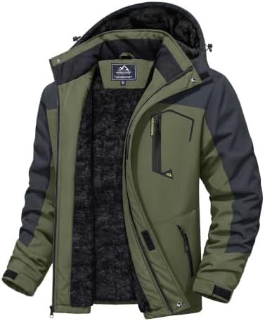 MAGCOMSEN Men's Winter Coats Water Resistant Ski Snow Jacket Warm Fleece Jacket Parka Raincoats With Hood Multi-Pockets