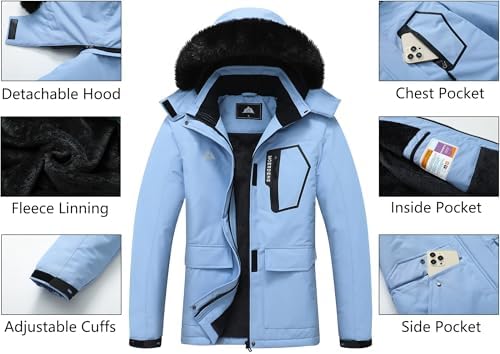 MOERDENG Women's Ski Jacket Waterproof Warm Winter Coat