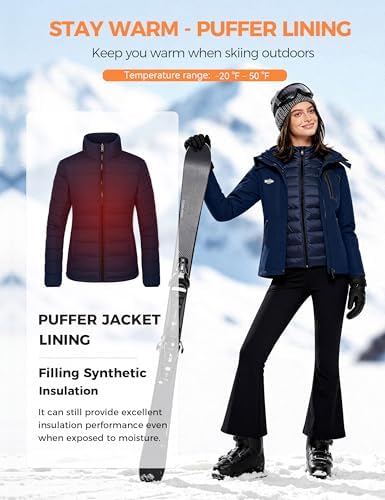 wantdo Women's 3 in 1 Ski Jacket Waterproof Winter Coat Snowboard Jackets
