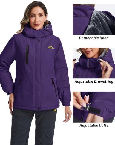 TACVASEN Women's Waterproof Winter Jacket Ski Hooded Insulated Jacket Fleece Warm Snow Outdoor Rain Windbreaker