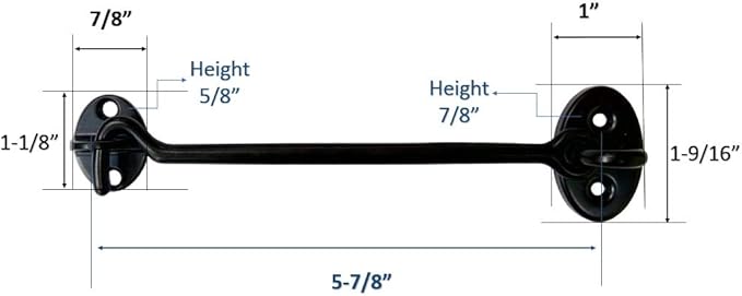 QCAA Heavier Duty Brass Door Hook Latch & Eye, 6", Matte Black, 2 Pack, Made in Taiwan