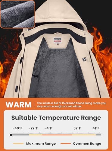 WULFUL Women's Waterproof Ski Jacket Warm Winter Coats Windproof Winter Jackets for Women Fleece Lined Windbreaker with Hood