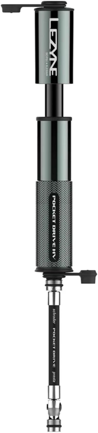 LEZYNE Pocket Drive HV Compact Bike Hand Pump, Pump-Only & Loaded Kit Options | 90 PSI High Volume Portable Bicycle Pump for Plus-Size Tires, CNC Aluminum, ABS Flex Hose, Presta & Schrader Compatible