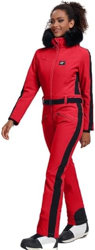 Women's Ski Suit One Piece Snowsuits Snowboard Ski Outfit Faux Fur Collar Slim Jumpsuit Jacket Insulated Windproof