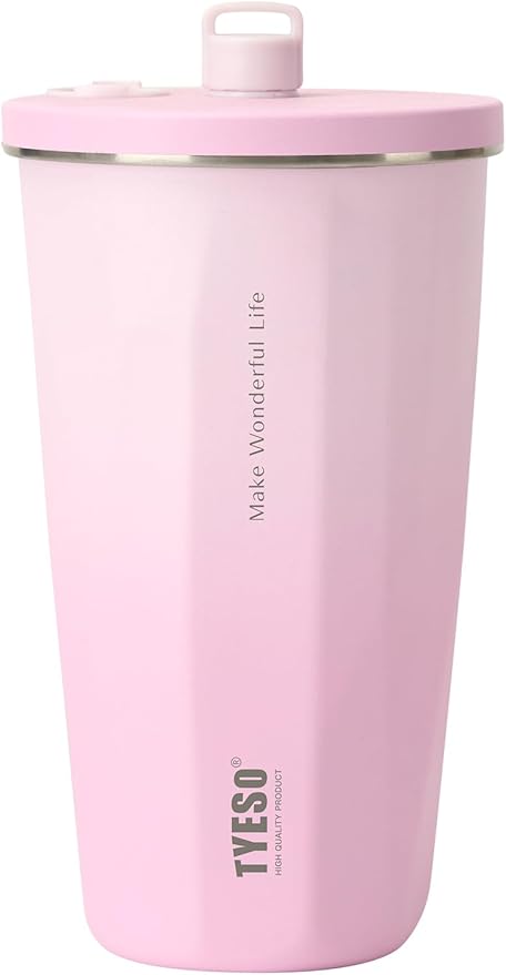 TYESO 20oz Tumbler with Retractable Straw, Stainless Steel Tumbler with straw inside Stainless steel wide-mouth vacuum insulation bottler home office outdoor multi-color (GRADIENT SAKURA, 20 oz)